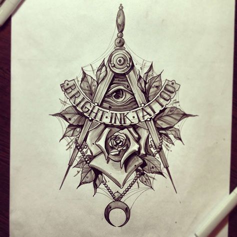 Masonic Tattoos, Free Mason, Brush Tattoo, Beautiful Sketches, Copic Sketch Markers, Badass Tattoos, Tattoo Illustration, Sketch Markers, Tattoo Sleeve Designs