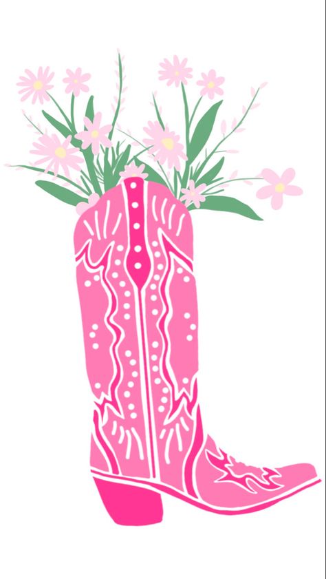 Cowgirl Boots Wallpaper, Cowgirl Boot With Flowers, Hot Pink Cowgirl Boots, Boots Wallpaper, Pink Cowgirl Aesthetic, Boot With Flowers, Iphone Background Inspiration, Barbie Cowgirl, Hot Pink Barbie