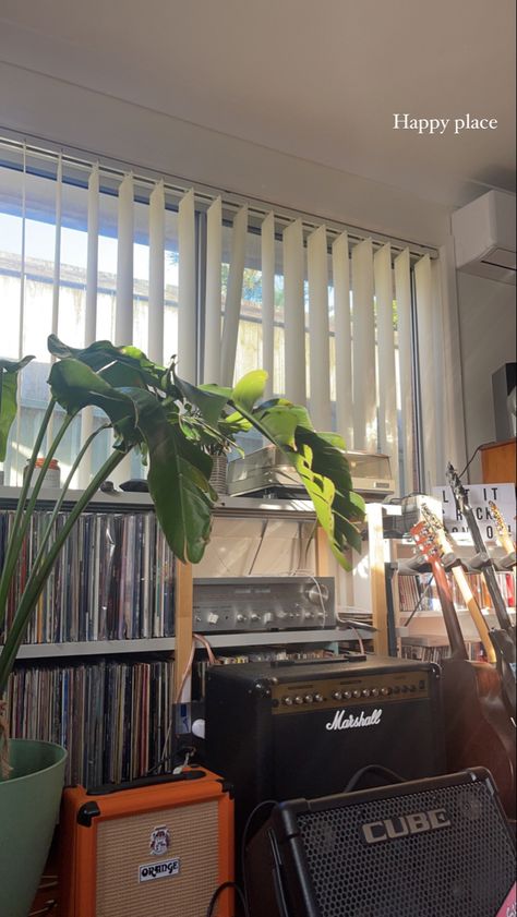 #plants #records #dreamroom #recordplayer #monstera #amps #amp #guitars #guitarist #musicroom #musician #life #room #roominspo Guitarist Room, Musician Life, Plants Aesthetic, Makeover Bedroom, Room Makeover Bedroom, Record Player, Music Room, Dream Room, Room Makeover