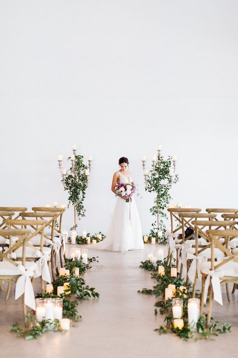 Minimal Ceremony Decor | The Clayton House Rustic Wedding Aisle, White Candles Wedding, Roses Photography, Wedding Isles, Wedding Ceremony Ideas, Rustic Modern Wedding, Indoor Wedding Ceremonies, Modern Wedding Decor, Modern Wedding Inspiration