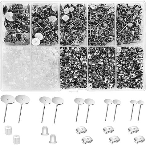 Amazon.com: VERACT Earring Posts and Backs, 2000Pcs Hypoallergenic Earring Studs for Jewelry Making Kit and Butterfly Earring Backs and Rubber Earring Backs with Box (4mm, 5mm, 6mm, 8mm, 10mm) Earring Making Supplies, Bullet Earrings, Butterfly Earring, Clear Earrings, Surgical Steel Earrings, Jewelry Making Kit, Nickel Free Earrings, Earring Studs, Earring Posts