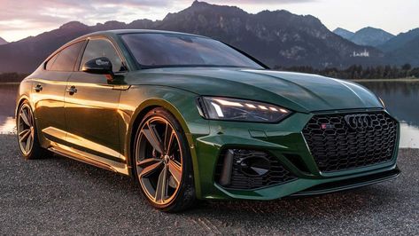 Audi may have just given the RS5 Sportback a facelift but that doesn't mean that its appeal is lackluster, especially in Sonoma Green Metallic. Rs5 Sportback, Audi Rs5 Sportback, Rs5 Coupe, Audi Rs7 Sportback, Rs7 Sportback, Small Luxury Cars, Audi A5 Sportback, Bronze Wheels, A5 Sportback