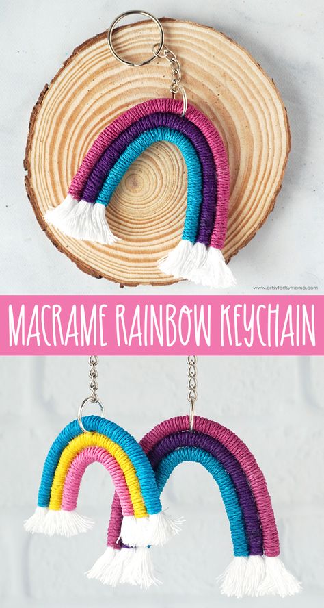 Yarn Rainbow Keychain Diy, Keychain Crafts For Kids, Rainbow Keychain Diy, Diy Christian Crafts, 70s Crafts, Macrame Rainbow Keychain, Craft Stand, Rainbow Gifts, Keychain Macrame