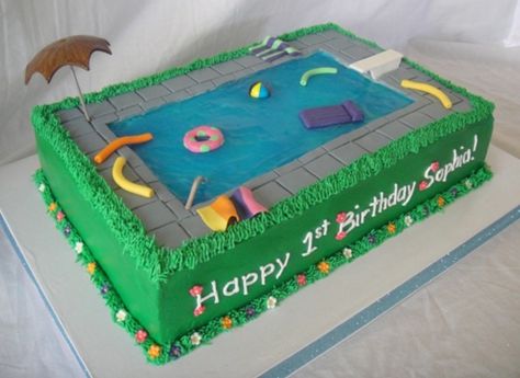 Pool Birthday Cakes, Paintball Cake, Swimming Pool Cake, Swimming Cake, Pool Party Cakes, Pool Cake, Cakes Decorated, Bday Party Kids, Party Swimming Pool