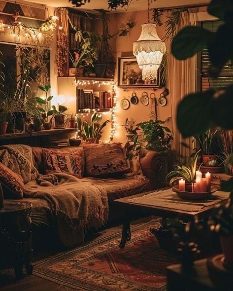 Cosy Witchy Living Room, Ethereal Living Room Aesthetic, Alt Living Room Aesthetic, Witchy Boho Living Room, Cottagecore House Interior Living Room, Witch Apartment Aesthetic, Cottage Core Couch, Witch Core Room, Witch Aesthetic Living Room