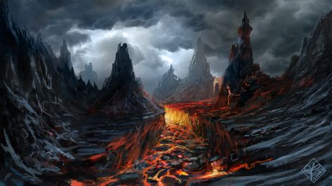 Evil Landscape by jjpeabody.deviantart.com on @deviantART Evil Landscape, Volcano Wallpaper, Volcano Art, Mystical Landscapes, Surreal Landscape, Fantasy Drawings, Fantasy City, Fantasy Art Landscapes, Environment Concept Art