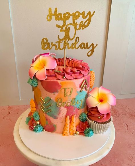 Delights by Danielle 🧁 on Instagram: “When the brief is ‘fun and colourful’ 🧡🐬🌸 . Using colours hot pink, teal and orange from @colour.mill Sprinkles @super_streusel . . .…” Orange And Pink Birthday Cakes, Hot Pink And Orange Birthday Cake, Pink Orange Ombre Cake, Pink And Teal Birthday Cake, Pink Orange Yellow Ombre Cake, Hot Pink Birthday Party, Teal Cake, Hot Pink Birthday, Teal And Orange