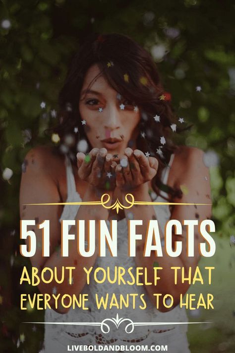 If you want people to get to know you better, you'll need to open up and share some interesting things about yourself. Check out this list of fun facts about yourself to tell others. Things To Share About Yourself, Why Do People Make Fun Of Others, Fun Facts About People, 50 Facts About Me Questions, Funny Fun Facts About Yourself, Fun Facts To Say About Yourself, Something Interesting About Myself, Fun Facts About Me Ideas For School, Fun Fact About Me Ideas