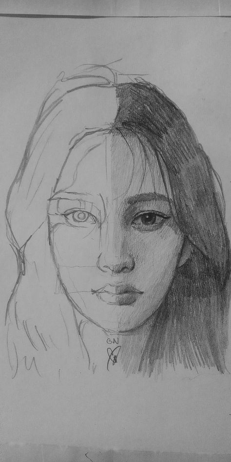 Human Potrait Sketch, Half Face Drawing, Figure Sketches, Sketch Reference, Realistic Sketch, Drawing Tutorial Face, Girl Drawing Sketches, Cute Sketches, Figure Sketching