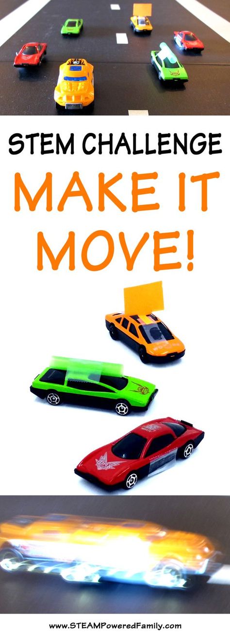 MAKE IT MOVE! - STEM Challenge that kids of all ages will love as they race to the finish! Vetenskapliga Experiment, Kindergarten Stem, Steam Challenges, Steam Ideas, Stem Elementary, Stem Lab, Stem Lesson, Stem Classroom, Stem Challenge