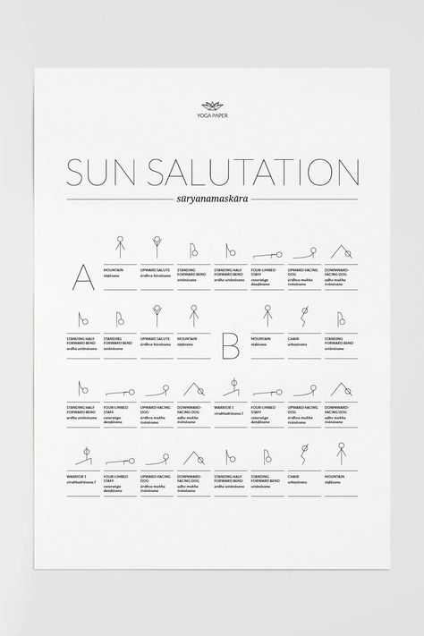 Yoga Sun Salutation Sequence, Sun Salutation Tattoo, Sun Salutations, Sun Salutation Sanskrit, Yoga Sun Salutation Morning Routines, Sun Salutation Sequence Printable, Sun Salutation A And B, Sun Salutation A, Sun Salutation Sequence