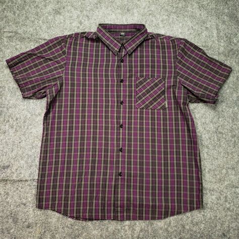 Oakley Button Up Shirt Adult  Extra Large Men's Purple & Gray Plaid Short Sleeve Items are carefully inspected and sealed after photos, so we cannot check additional measurements or details, but we do have free returns. *PLEASE READ CAREFULLY: Item measurements are approximate and included in the photos. Previous washings may change the sizing. Please compare our measurement photos to your favorite garments to ensure fit. To ensure colors remain vivid, we store our items in a pet and smoke-free Plaid Button Up, Purple Button Up, Button Ups, Plaid Short Sleeve Button-up Shirt, Button-up Flannel Shirt With Pockets For Streetwear, Purple Cotton Button-up Shirt, Vintage Plaid Button-up Shirt, Large Man, Seventies Fashion