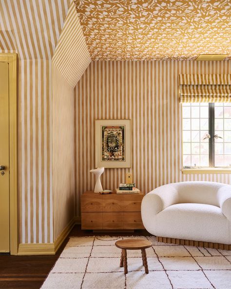 7 Design Ideas We’re Borrowing From Sarah Sherman Samuel’s Whimsical Remodel | Architectural Digest Sarah Sherman Samuel Kids Room, 1920s Tudor, Boucle Chair, Tudor Home, Living Room And Kitchen Design, Yellow Cabinets, Bathroom Big, Sarah Sherman, Sarah Sherman Samuel