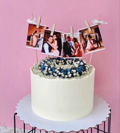 Anniversary Cakes With Photos, Easy Engagement Cake Ideas, Cake With Picture On It Ideas, Cake With Photo Topper, Cake With Photo Print, Anniversary Cake Ideas Simple Easy, Cake With Picture On It, Photo Cake Ideas Pictures, Photo Cake Ideas