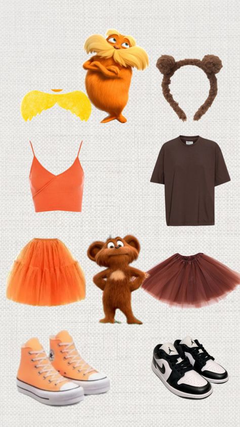 Lorax and bear Lorax Costume, Classy Halloween Costumes, Matching Halloween Costumes, Bff Halloween Costumes, Cartoon Costumes, Pretty Halloween Costumes, Duo Halloween Costumes, Bear Costume, Trendy Halloween Costumes