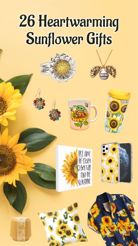 Sunflower Gifts Ideas, Sunflower Gift Ideas, Sunflower Pillow, Auction Ideas, Work Anniversary, Flower Gift Ideas, Gift Guide For Him, Sunflower Gifts, Birthday Gift Baskets