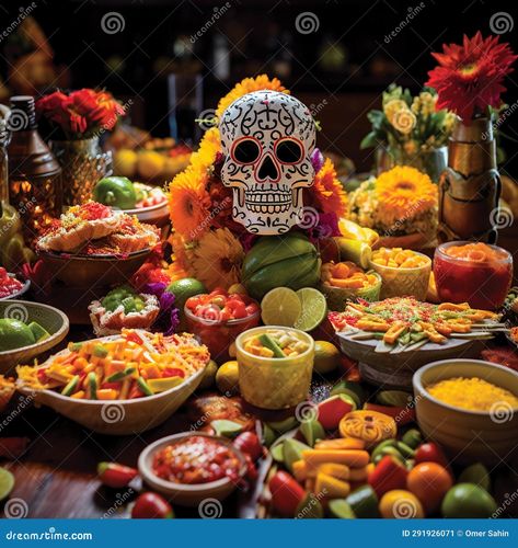 Step into a world of vibrant celebration with this unique twist on Dia de los Muertos! In this image, the traditional sugar skulls have been replaced by colorful and intricately painted fruits and vegetables as the main characters. The scene is filled with lively festivities, featuring a mariachi band made up of skeletal musicians, dancing skeletons in traditional costumes, and a central altar adorned with marigolds and offerings of fruits and vegetables. The joyous and celebratory atmosphere is emphasized, capturing the essence of Dia de los Muertos while incorporating a playful and unexpected element. AI generated Day Of The Dead Party, Mariachi Band, Sugar Skull Design, Dancing Skeletons, Colorful Fruit, Sugar Skulls, Mexican Style, Skeletal, Skull Design