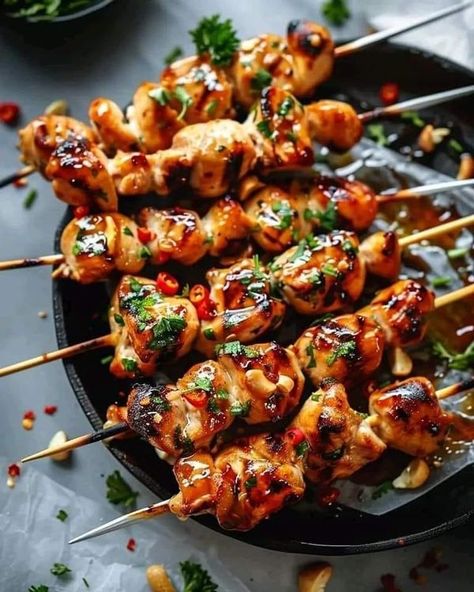 Grandma's Cooking Recipes | Easy Grilled Asian Chicken Skewers with Honey Garlic Sauce🍯🧄🍗 | Facebook Asian Chicken Skewers, Cooking Recipes Easy, Korean Bbq Chicken, Grandma Cooking, Food Pic, Honey Garlic Sauce, Skewer Recipes, Bbq Food, Chicken Kabobs