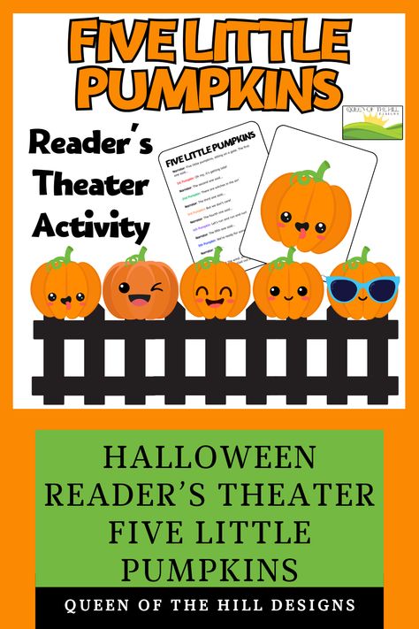 Want a fun way to celebrate Halloween with your students? Look no further. This fun reader's theater activity is the perfect way to incorporate the spooky season into your classroom! Readers theater is a great way for students to practice their reading fluency with a real audience!

Also included in this resource are multiple signs and props for students to use during the performance. 

This resource can be used with grades PreK-1. Pumpkin Facts, Five Little Pumpkins, Reader's Theater, Fluency Activities, Pumpkin Queen, Readers Theater, Elementary Reading, Reading Fluency, Middle School Student