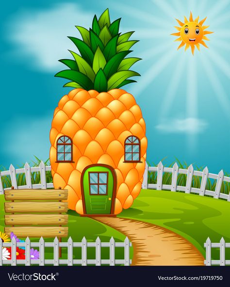 House In Garden, Bedroom Anime, Pineapple House, Anime Club, House Poster, Watercolor Art Journal, School Creative, Fruits Images, Cute Funny Cartoons