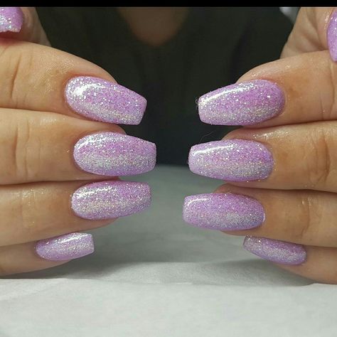 Pastel purple glitter acrylic nails Glitter Lavender Nails, Nails For Purple Dress Prom, Purple Nails Acrylic Sparkle, Purple Sliver Nails, Pastel Purple Nails With Glitter, Sparkly Lavender Nails, Light Purple Nails With Glitter, Purple Nails Sparkle, Lavender Sparkle Nails