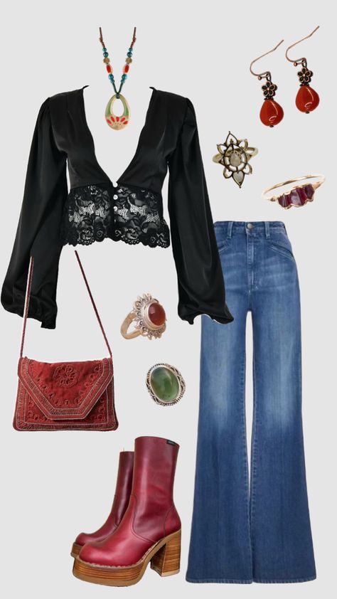 Whimsigoth outfit inspo #outfitinspo #whimsigoth Whimsigoth Formal Outfit, Whimsigoth Going Out Outfit, Boho Outfits 70s, Whimsigoth School Outfits, Simple Whimsigoth Outfit, Whimsigoth 90s Outfit, Whimsigoth Jeans Outfit, Light Whimsigoth Outfits, Whimsigoth Outfits With Pants