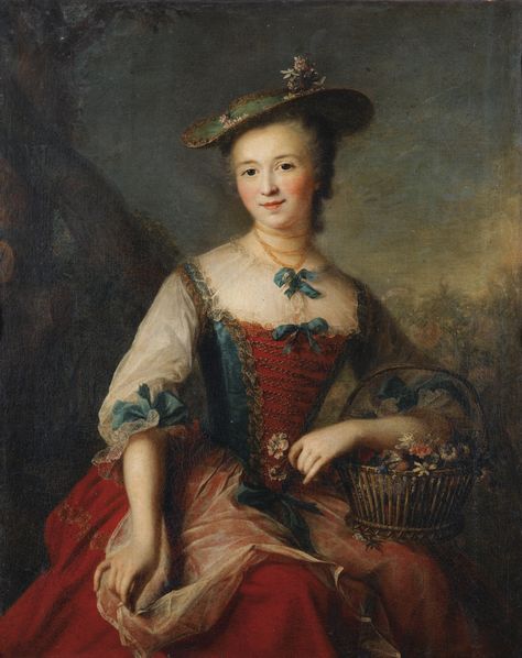 Marianne Loir PARIS 1715 - 1769 PORTRAIT DE DAME TENANT UN PANIER DE FLEURS MARIANNE LOIR ; PORTRAIT OF A LADY HOLDING A FLOWER BASKET ; OIL ON CANVAS 18th Century Portraits, 18th Century Women, Holding A Flower, Rococo Fashion, 18th Century Paintings, 18th Century Clothing, 18th Century Fashion, A4 Poster, Vintage Artwork