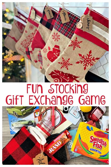 Fun Christmas Games For Family Stocking Stuffers, Stocking Stuffer Gift Exchange, Secret Stocking Exchange, Stocking Games For Adults, Secret Santa Sock Exchange, Dice Game Gift Ideas, Fill A Stocking Gift Exchange, Christmas Stocking Gift Exchange, Small Office Christmas Party Ideas Gift Exchange