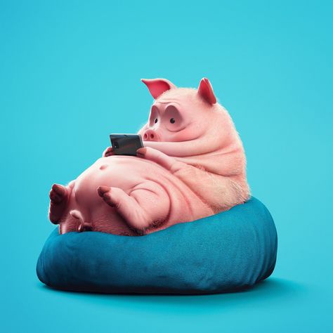 ArtStation - Lazy things − pig, Guodong Zhao Lazy Animals, Illustration Series, Public Artwork, This Generation, Quirky Illustration, 3d Artwork, 영감을 주는 캐릭터, Illustration Character Design, Animal Sculptures