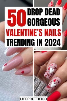 Valentine Nails Pink, Valentines Nail Art Designs, Vday Nails, Nails Valentines, Valentine Nail Art, February Nails, Romantic Nails, Gel Nail Art Designs, Nail Designs Valentines