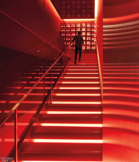 14 Red and Pink Interiors Tell Their Own Love Stories Pink Interiors, Appleton Estate, Staircase Lighting, Roses Are Red, Hand Painted Tiles, Pink Interior, Brand Building, Painting Tile, Love Stories