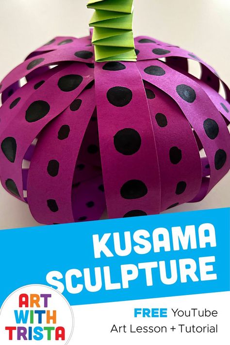 Create a 3D paper pumpkin sculpture with dots, just like Yayoi Kusama! Paper Sculpture Elementary Art, Sculpture With Paper, Sculpture Lessons Elementary, Yayoi Kusama Art Project, Yayoi Kusama Sculpture, Yayoi Kusama Pumpkins, Yayoi Kusama Pumpkin Art Lesson For Kids, Elementary Art Sculpture, Adaptive Art Lessons