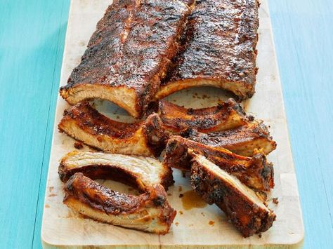 Get Grilled Baby Back Ribs Recipe from Food Network Grilled Baby Back Ribs, Glazed Ribs, Easy Grilling Recipes, Rustic Recipes, Barbecue Ribs, Easy Grilling, Back Ribs, Ribs Recipe, Baby Back Ribs