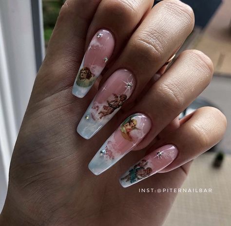 Angel Nails Designs, Angel Nail Art, Angel Nails, Blue Acrylic Nails, Soft Nails, Valentines Nails, Nails Designs, Nail Art Design, Cute Nails