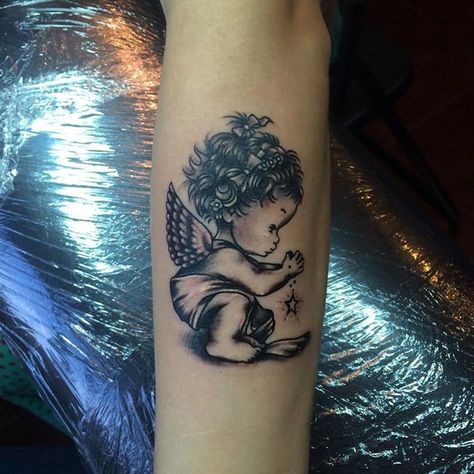 48 Inspirational Baby Tattoos for Parents Tattoo Ideas For Your Baby, Angel Tattoo For Women, Baby Angel Tattoo, Enough Tattoo, Baby Tattoo Designs, Cherub Tattoo, Parent Tattoos, Angel Tattoo Designs, Japanese Tattoos