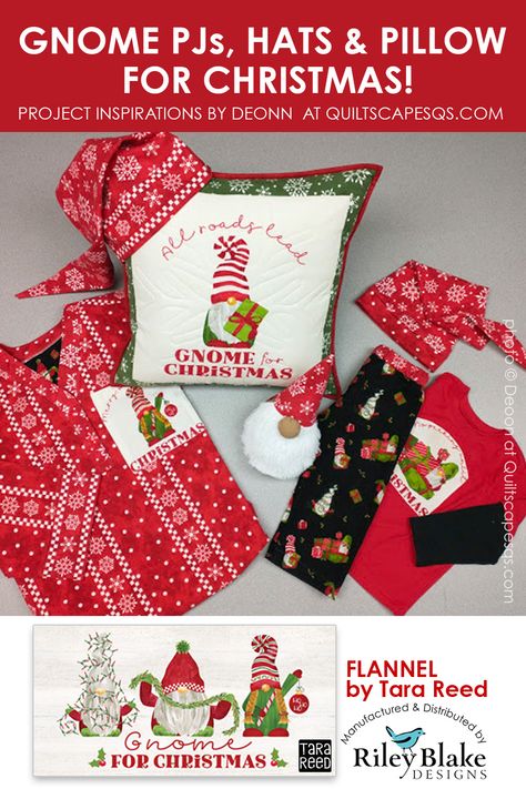 sewing projects with Gnome for Christmas flannel Gnome Fabric Projects, Blanket Gnome, Gnome Quilt Patterns Free Sewing, Christmas Pillow Gnome, Gnome Fabric, Balsam Gnomes Quilt, Tara Reed, Sewing Christmas Gifts, Christmas Flannel