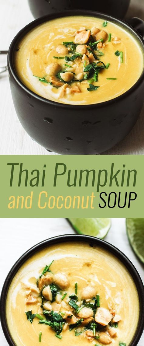 Comforting Thai Pumpkin and Coconut Soup Sopas Light, Thai Pumpkin Soup, Coconut Soup Recipes, Coconut Soup, Läcker Mat, Pumpkin Soup, Curry Paste, Delicious Soup, Whole 30