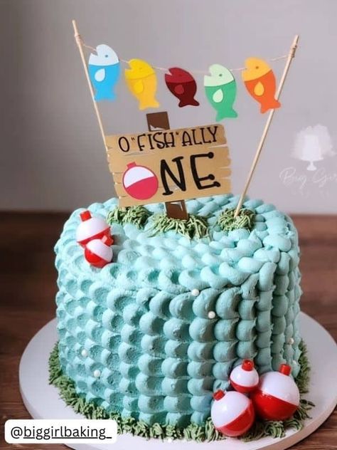 "O-Fish-Ally One" Fishing Themed First Birthday Party Summer Boy First Birthday Theme, Ofishally One Party Food, Of Fish Ally One, Ofishally One Birthday Cupcakes, Fishing Themed 1st Birthday Party, Offishly One Birthday, Ofishally One Cupcakes, I Fish Ally One, Fish 1st Birthday Party