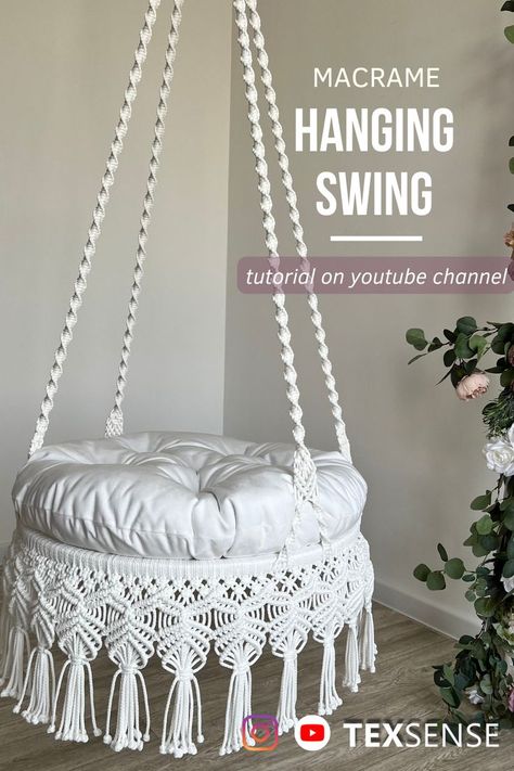 Hanging Chair Macrame, Macrame Hammock Chair Pattern, Chair In Room, Macrame Hammock Pattern, Diy Hammock Chair, Macrame Furniture, Diy Hanging Chair, Macrame Hammock Chair, Step On Me