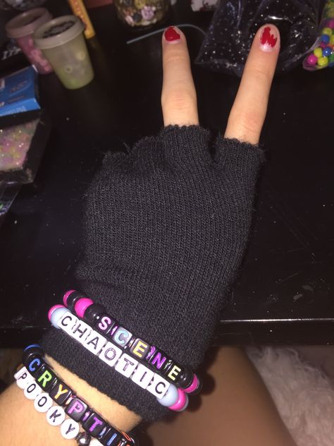 this is the most emo I’ve felt in a while  #emoscene  #msi #kandi Scene Bracelet, Scene Kandi, Kandi Inspo, Scene Aesthetic, Scene Core, Kandi Kid, Rawr Xd, Kandi Patterns, Kandi Bracelets