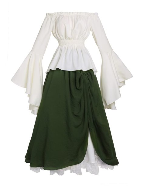 PRICES MAY VARY. Good Workmanship- The material of the double layered skirt is lightweight and durable. The shirt has a silky feel and is mostly opaque. it's thick enough that you can wear a light tank top under it and it won't show through. Basic Pieces for Ren Faire- Victorian cream top and dark color renaissance skirt. This is a great foundation for any lady who is looking for the renaissance basic pieces. you could add various different pieces like corsets, belts, shawls etc can be added to Medieval Shirt Woman, Plus Size Ren Faire Costume, Medieval Clothing Women, Faire Outfit, Peasant Costume, Ren Faire Outfits, Ren Faire Costume, Fairy Outfit, Fair Outfits