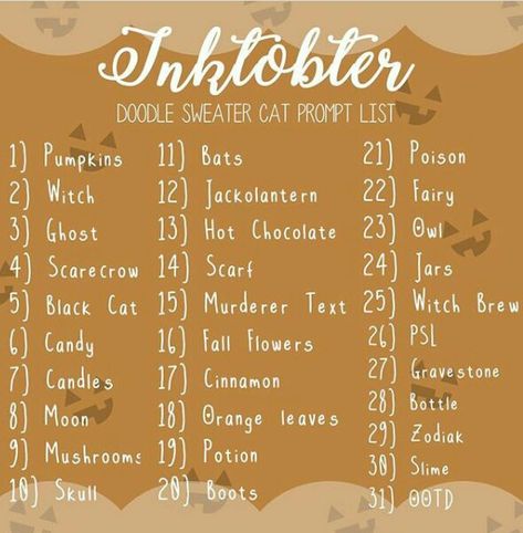 October Drawing Prompts 2022, October Drawing Challenge 2022, September Art Prompts, November Art Prompts, October Drawing Challenge 2024, Halloween Drawing Prompts, Artober 2024, Drawtober 2024, 30 Day Art Challenge