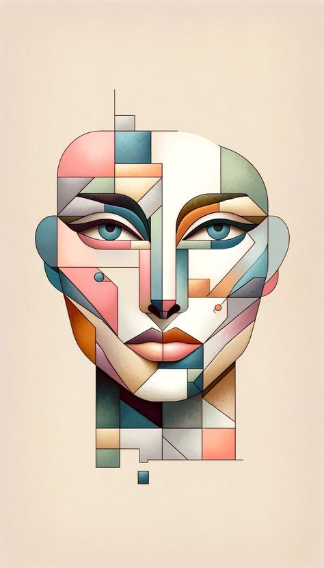 Geometric Face, Pan Pastels, Cubism Art, Female Face, Artist Aesthetic, Minimalist Designs, Cubism, Painting Illustration, Art Techniques