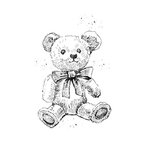 Teddy Bear With Bow Tattoo, Vintage Bear Drawing, Vintage Teddy Bear Illustration, Teddy Bear Sketch, Doll Drawing, Doll Design, Bow Tattoo, Inspiration Tattoos, Bear Drawing