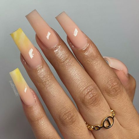 𝐀𝐥𝐥𝐲 🤍 on Instagram: “Favorite nude ever ☺️ - - - - - - #nails #acrylicnails #explore #explorepage #nails💅 #nailsofinstagram #bayareanails #bayareanailtech…” Nails With Yellow Tips, Nude Long Nails, Nails With Yellow, Kids Manicure, Yellow Tips, Natural Nail Designs, Yellow Marble, Nude Nail Designs, Yellow Ombre