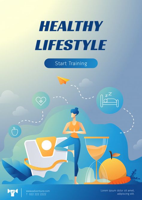 Healthy lifestyle poster Premium Vector | Premium Vector #Freepik #vector #poster #fitness #yoga #app Healthy Lifestyle Poster, Jump Training, Vertical Jump Training, Yoga App, Fitness Event, Vertical Jump, Body Combat, Awareness Poster, Vector Poster