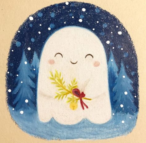 Christmas Ghost by Laure S Ghost Drawing, Christmas Ghost, Winter Illustration, Traditional Artwork, Halloween Wallpaper Iphone, Fall Decoration, Halloween Illustration, Halloween Wallpaper, Doodle Drawings