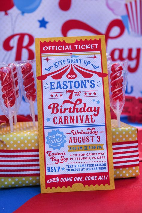 Carnival Birthday Party Invitation Printable, Carnival Party, Kids Birthday Party, Summer Party, County Fair, Circus, Just Add Confetti - Etsy UK Kids Carnival Birthday Party, Carnival Birthday Party Invitations, Carnival Birthday Theme, Birthday Party Summer, Combined Birthday Parties, Pride Party, Carnival Invitations, Fall Carnival, Carnival Birthday Party