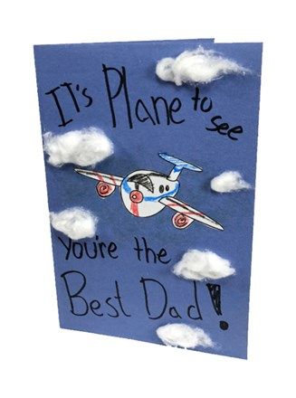 This Airplane Father’s Day Pun Card is a fun project for kids to make using some cotton balls, construction paper and scissors. This card is definitely going to make your father-figure smile. Airplane Fathers Day Craft, Dad Card Ideas, Kids Birthday Crafts, Paper Flower Diy, Dad Crafts, Cloud Craft, Boys First Birthday Party Ideas, Airplane Theme, Fun Projects For Kids