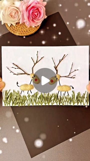 Preschool Deer Crafts, Deer Preschool Craft, Deer Art Lesson For Kids, Reindeer Canvas Painting Kids, Hand Painted Art Woodland Deer, Kid Friendly Crafts, Christmas Arts And Crafts, Outdoor Crafts, Christmas Crafts For Gifts